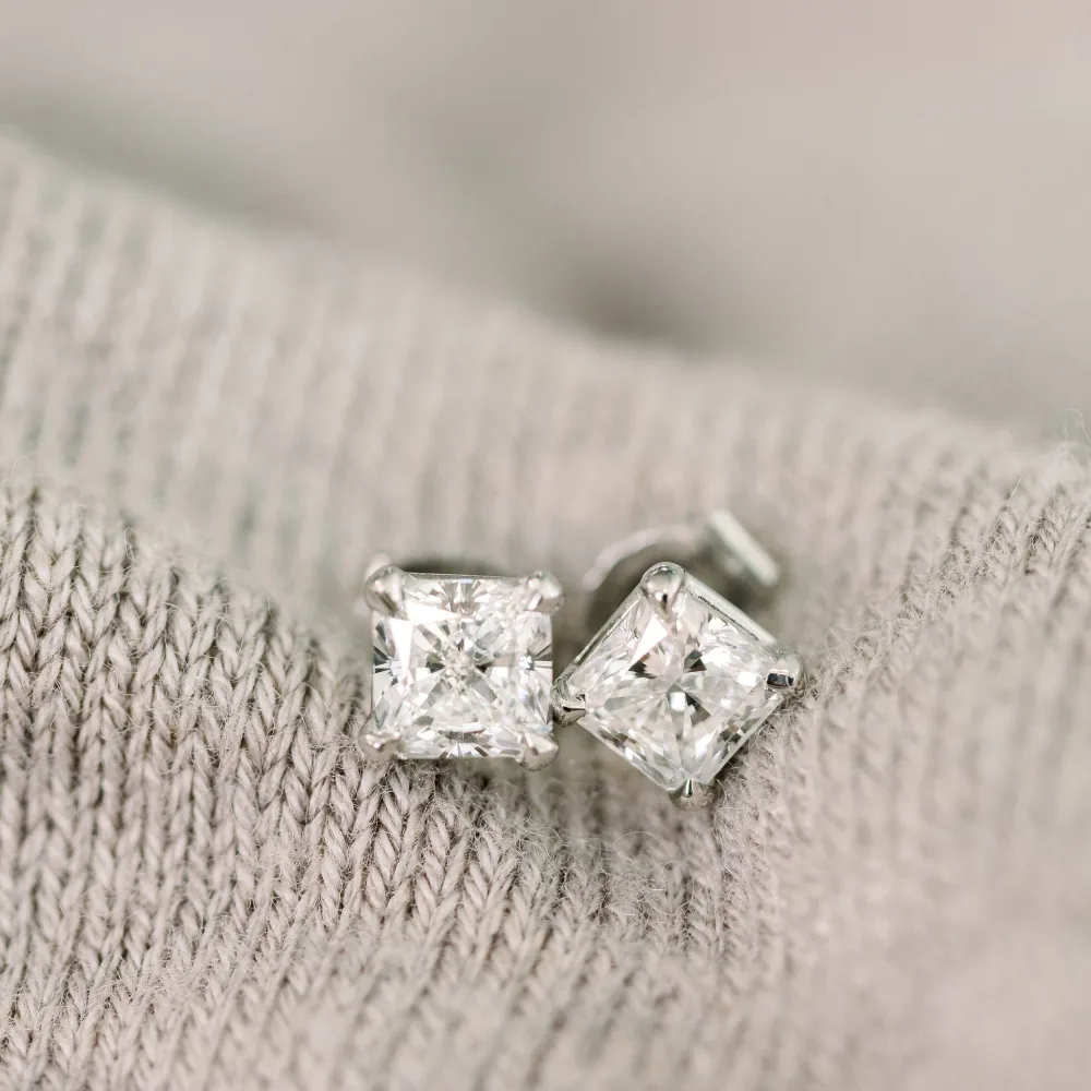 white gold radiant cut lab diamond stud earrings ada diamonds design ad 293