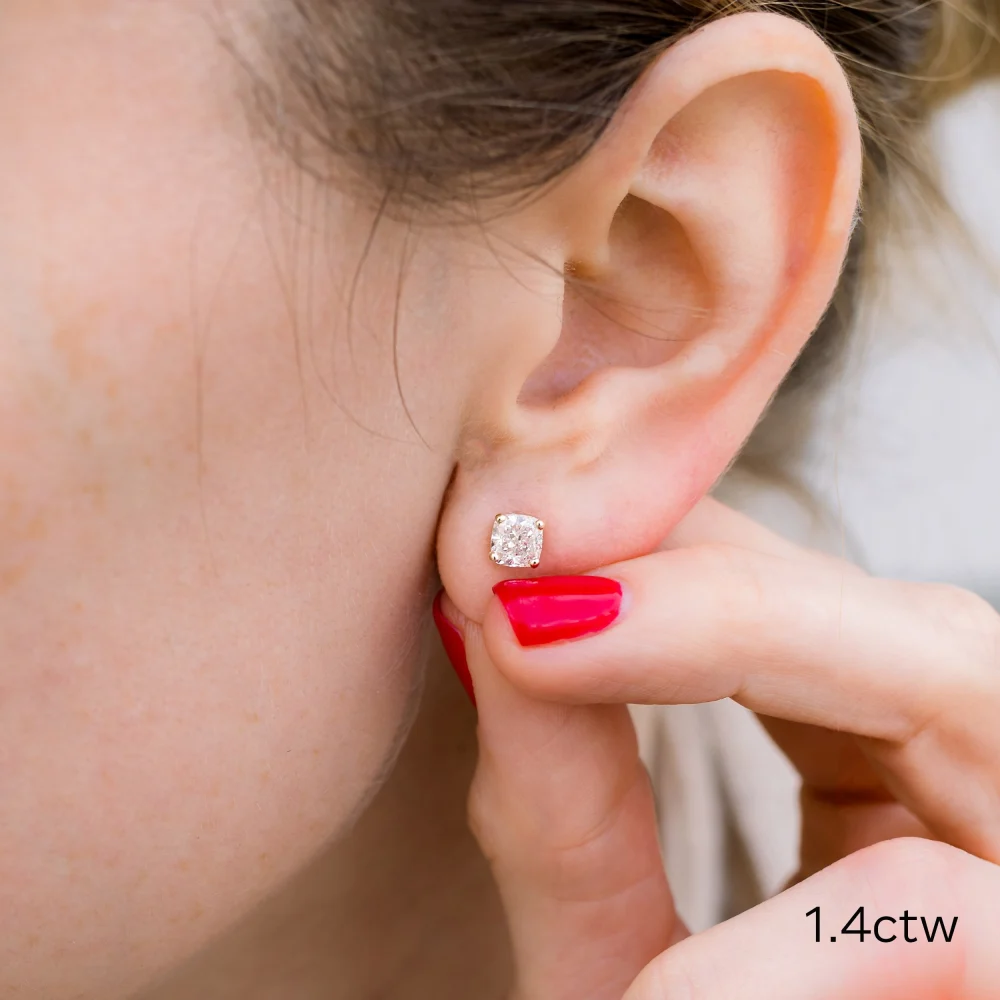 yellow gold 1.5 ct cushion cut lab diamond stud earrings ada diamonds design ad 292