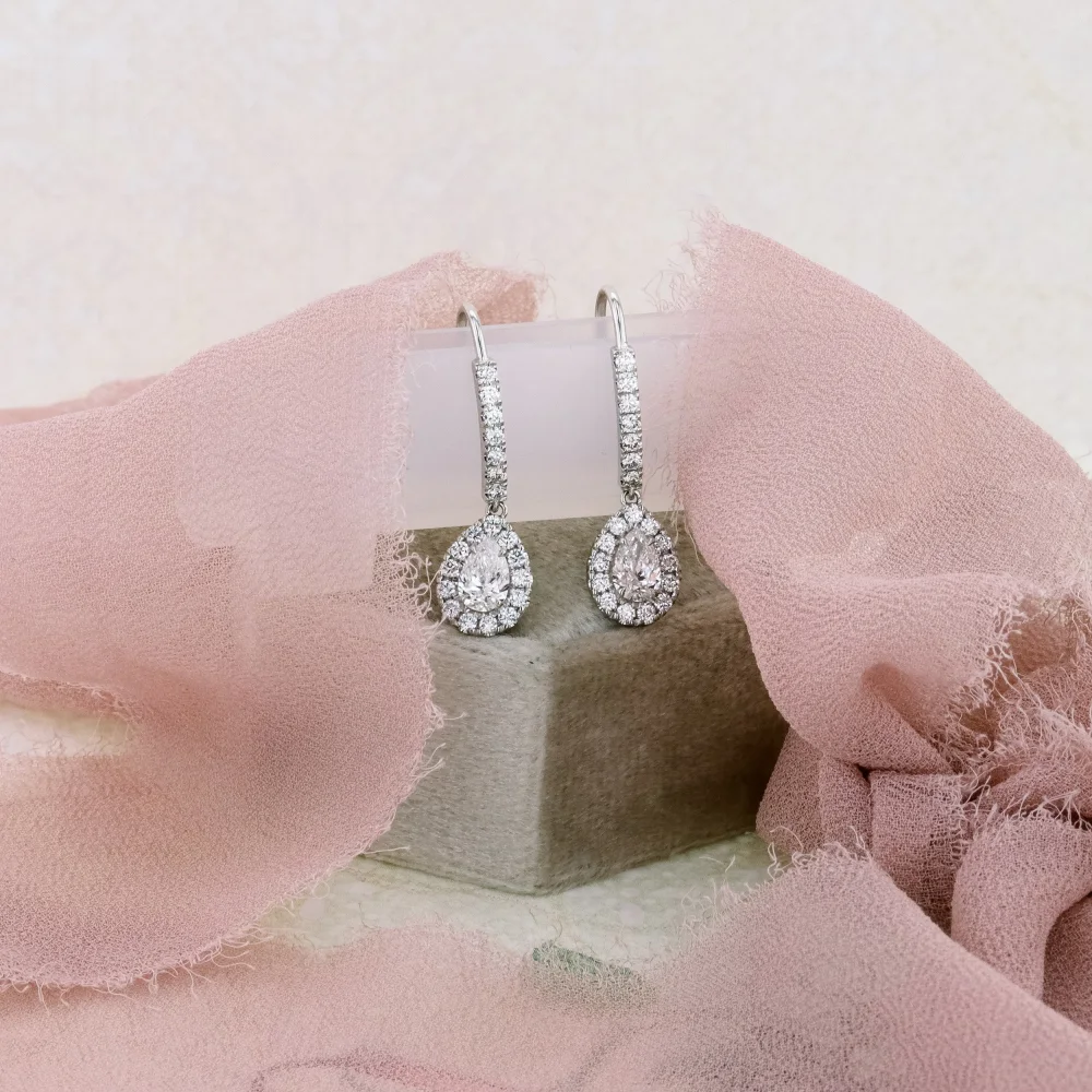 white gold 1.2ct pear cut lab diamond halo drop earrings ada diamonds design ad 184