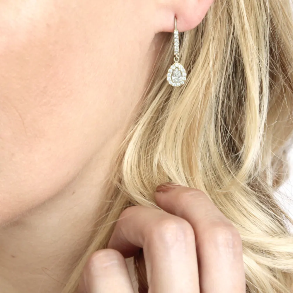 Heavenly Single Halo Lab Created Diamond Dangle Earrings on Model Design-184