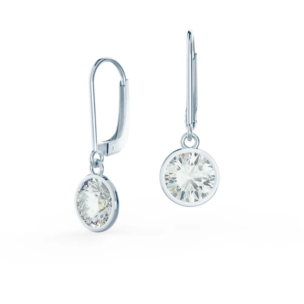 Bezel Set Lab Created Diamond Drop Earrings in Platinum Design-005