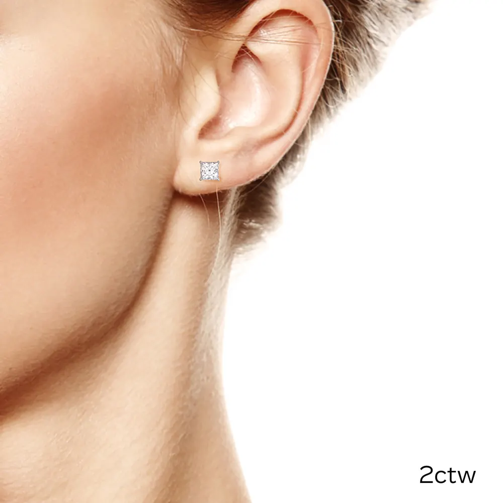 2 ctw Princess Stud Earrings in white gold made with laboratory grown diamonds ADA Diamonds ad design number 002