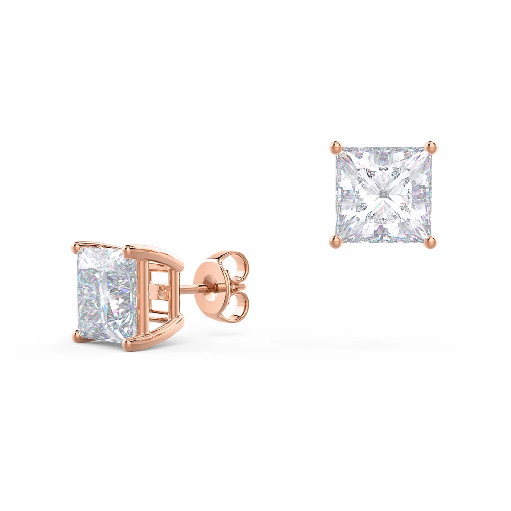 3 ctw Princess Stud Earrings in yellow gold made with laboratory grown diamonds ADA Diamonds ad design number 002