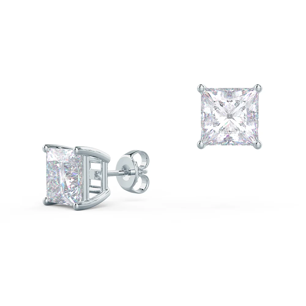 3 ctw Princess Stud Earrings in white gold made with laboratory grown diamonds ADA Diamonds ad design number 002