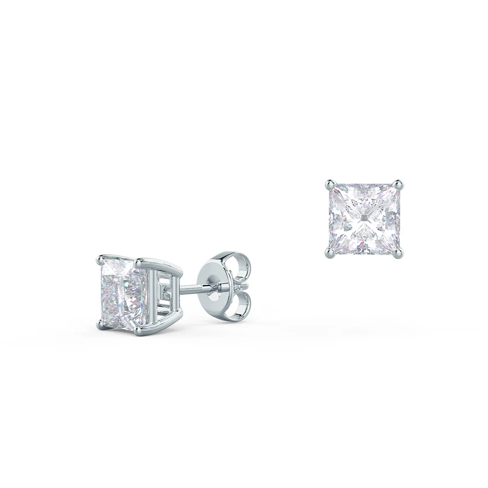 1.4 ctw Princess Stud Earrings in white gold made with laboratory grown diamonds ADA Diamonds ad design number 002