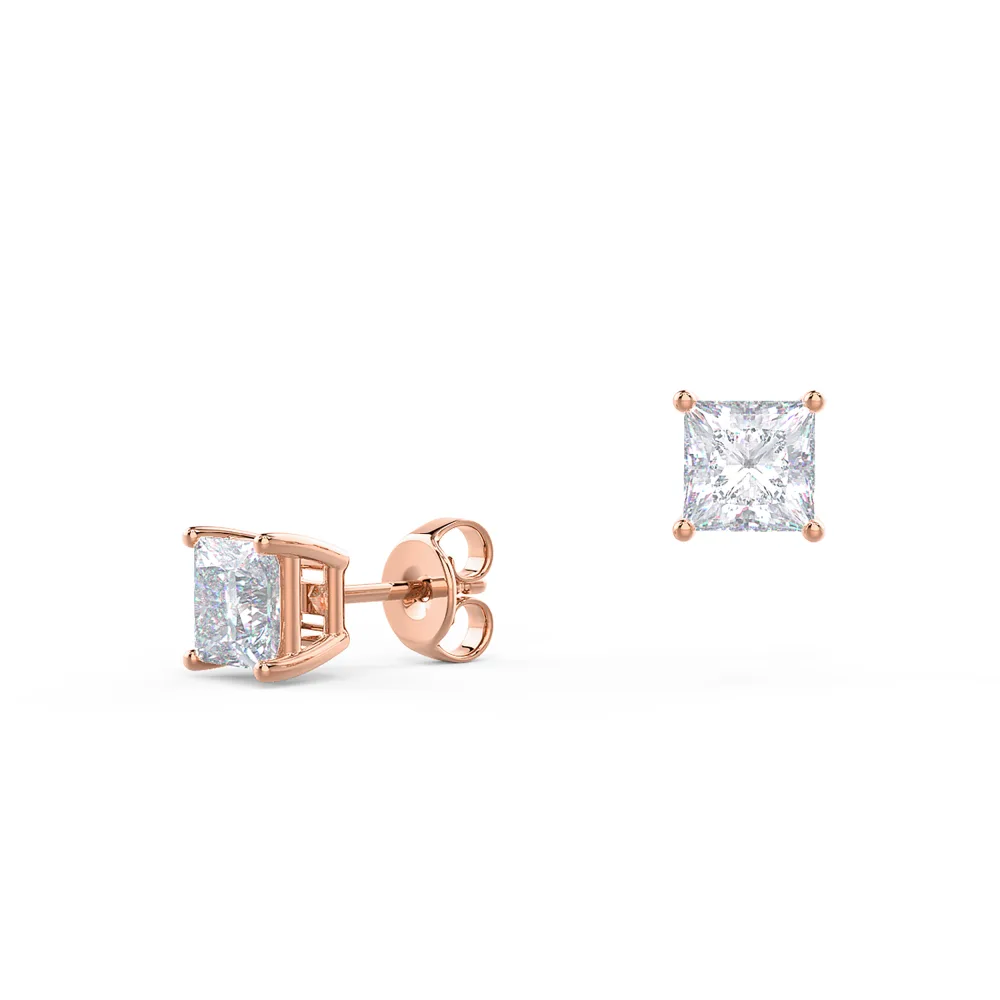 1 ctw Princess Stud Earrings in rose gold made with laboratory grown diamonds ADA Diamonds ad design number 002