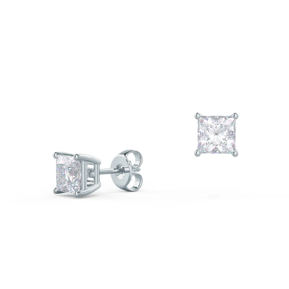 1 ctw Princess Stud Earrings in white gold made with laboratory grown diamonds ADA Diamonds ad design number 002