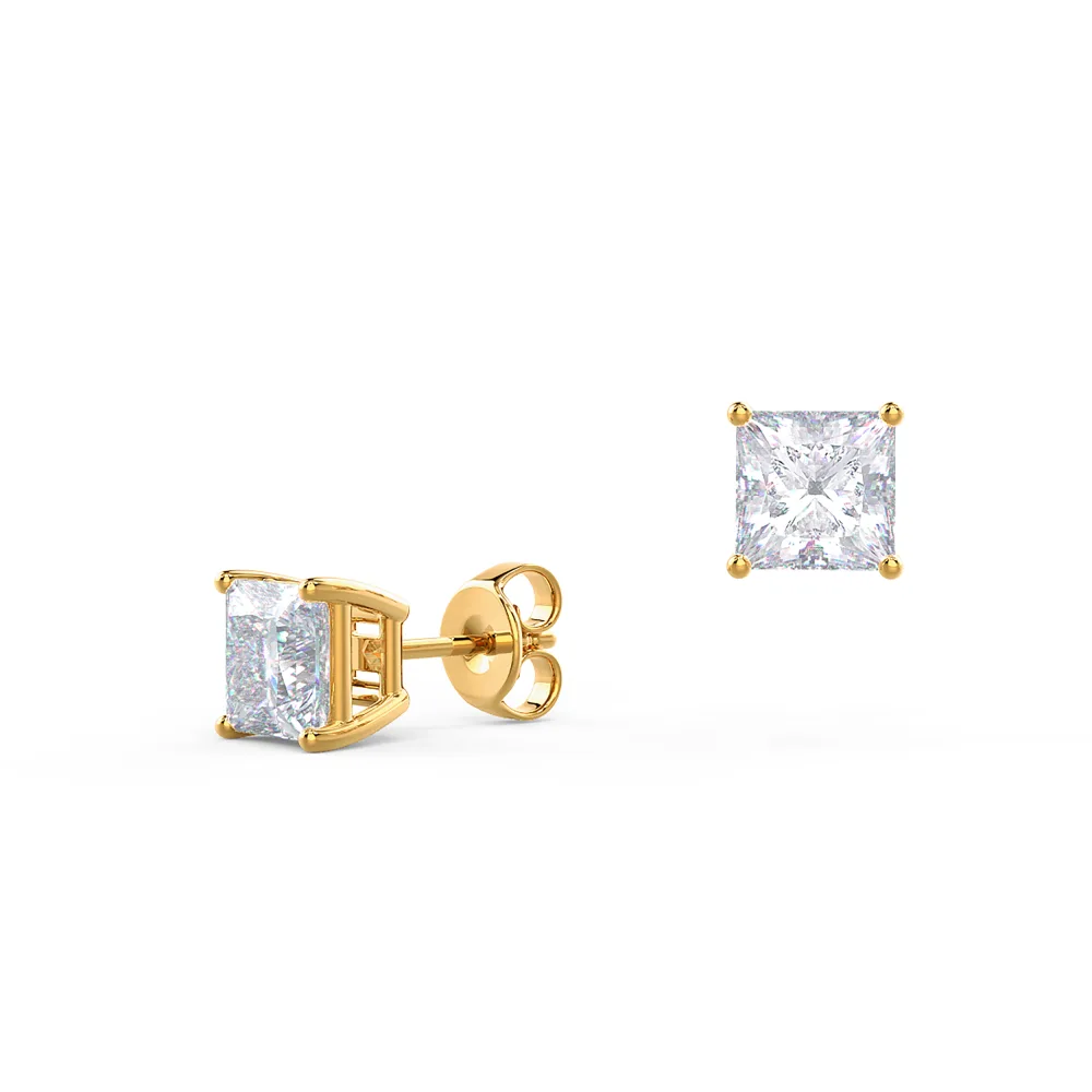 1.4 ctw Princess Stud Earrings in yellow gold made with laboratory grown diamonds ADA Diamonds ad design number 002