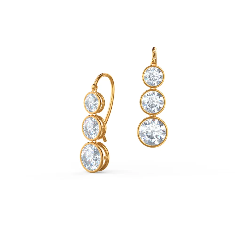 Three Drop Bezel Set Lab Created Diamond Earrings in Yellow Gold Design-015