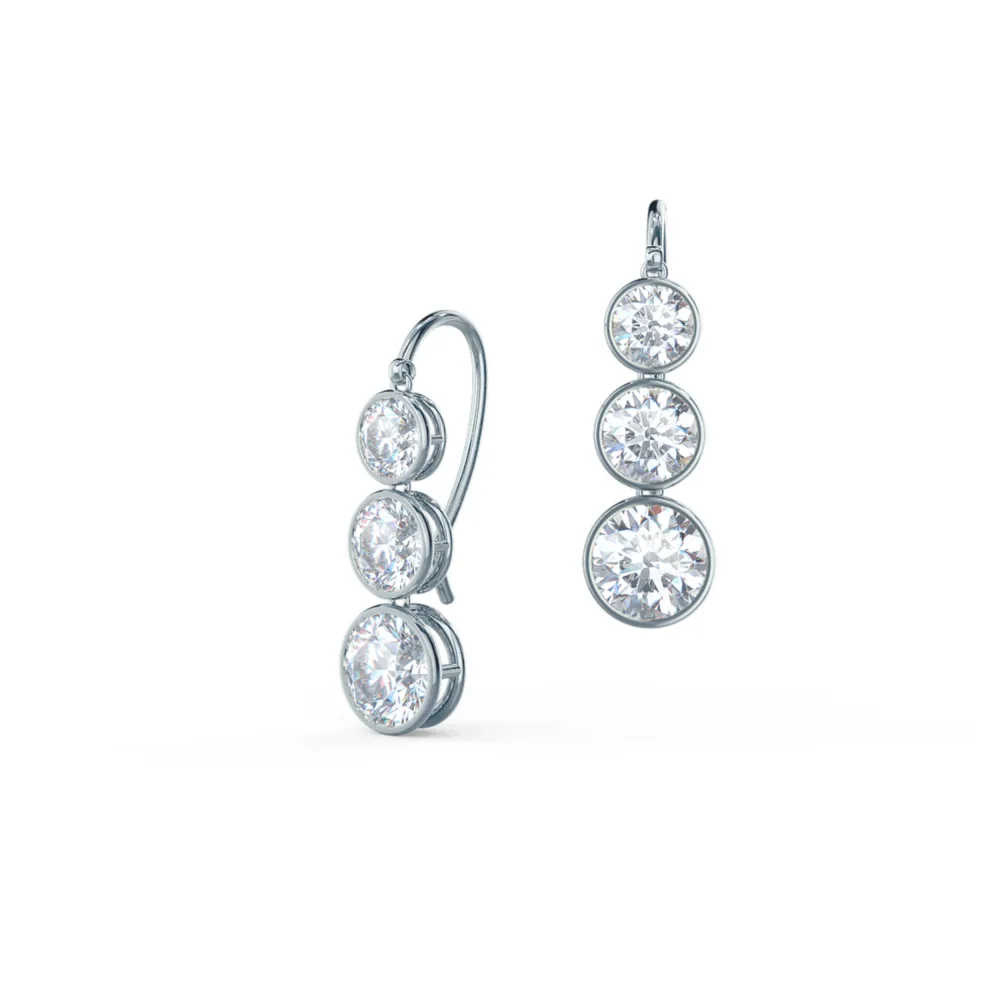 Three Drop Bezel Set Lab Created Diamond Earrings in Platinum Design-015