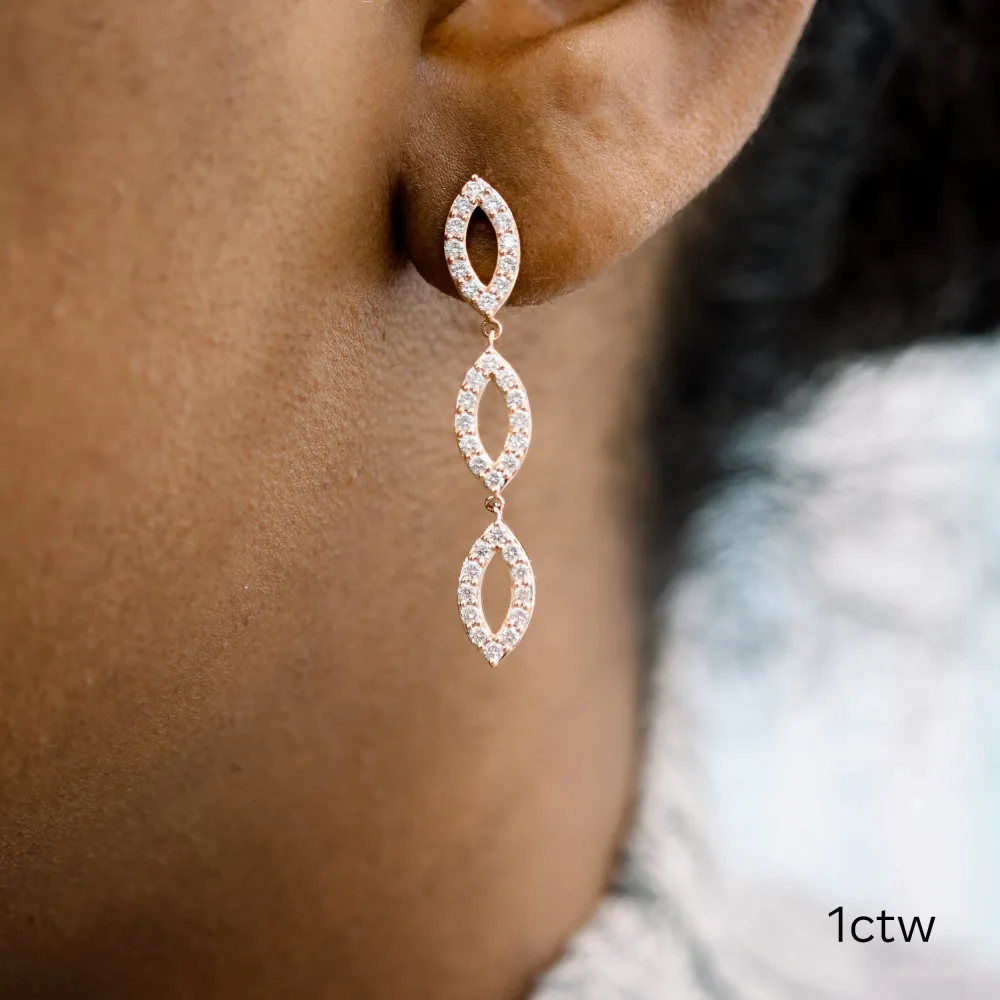 rose gold 1 carat lab diamond three drop fashion earrings ada diamonds design ad 016