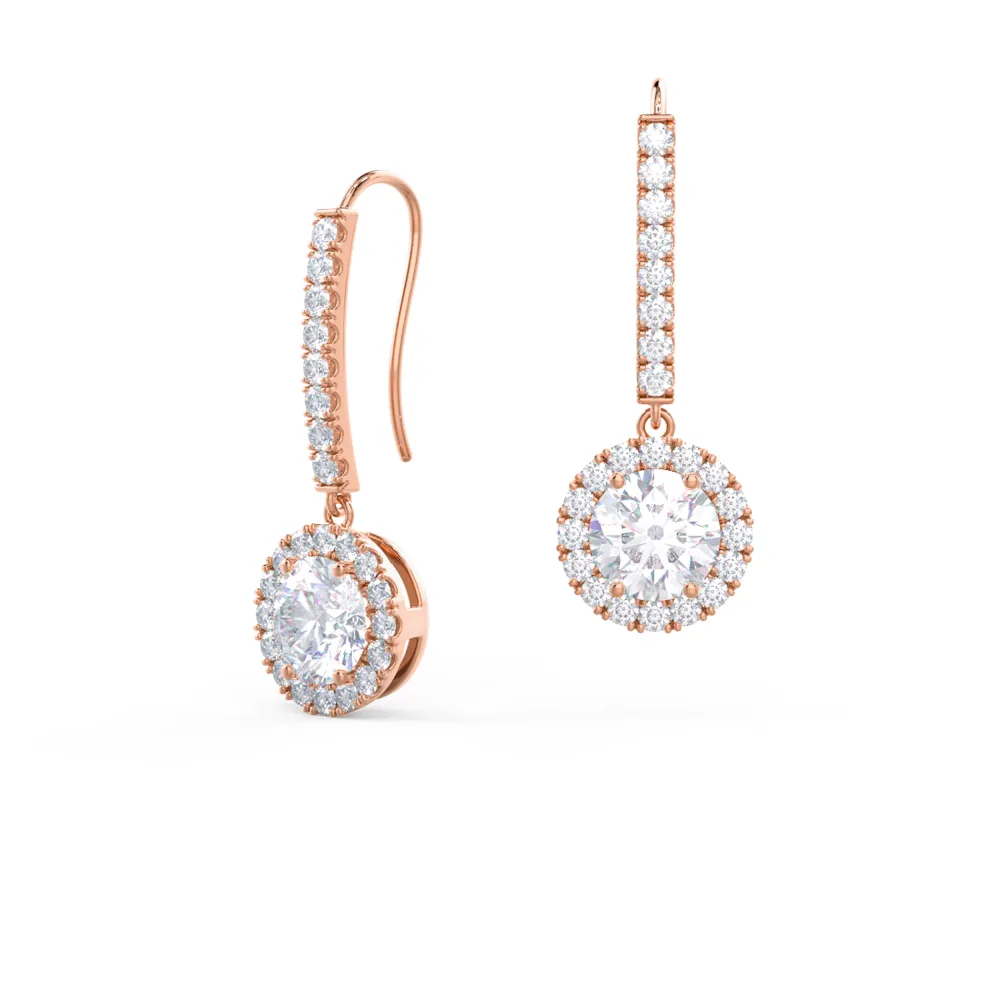 Heavenly Single Halo Lab Created Diamond Drop Earrings in Rose Gold Design-014