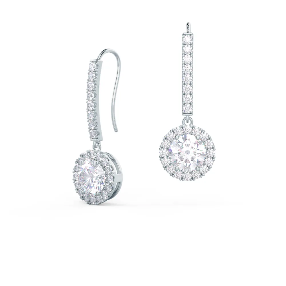 Heavenly Single Halo Lab Created Diamond Drop Earrings in Platinum Design-014