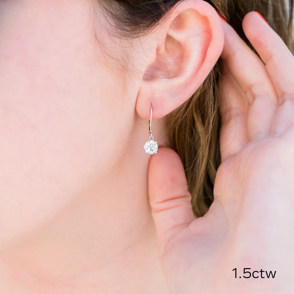 white gold 1.5 ct round lab diamond four prong  drop earrings ada diamonds design ad 006 on model