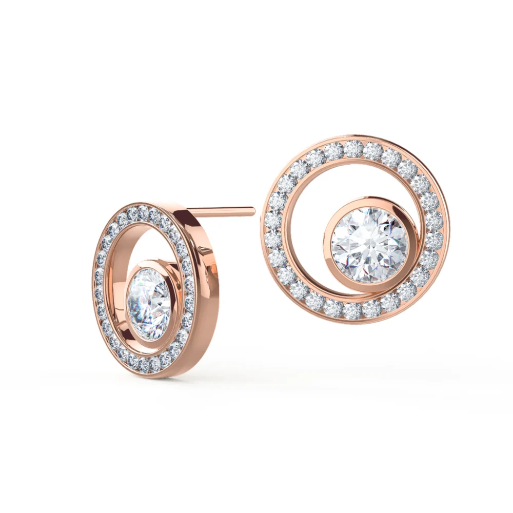 Floating Open Circle Lab Created Diamond Stud Earrings in Rose Gold Design-021