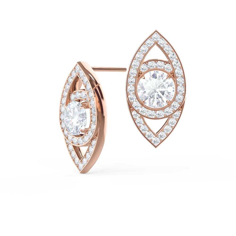 Marquise Eye Lab Created Diamond Studs in Rose Gold Design-020