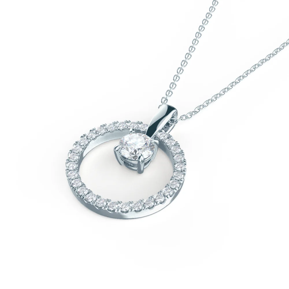 Karma Floating Open Circle Lab Created Diamond Necklace in White Gold Design-035