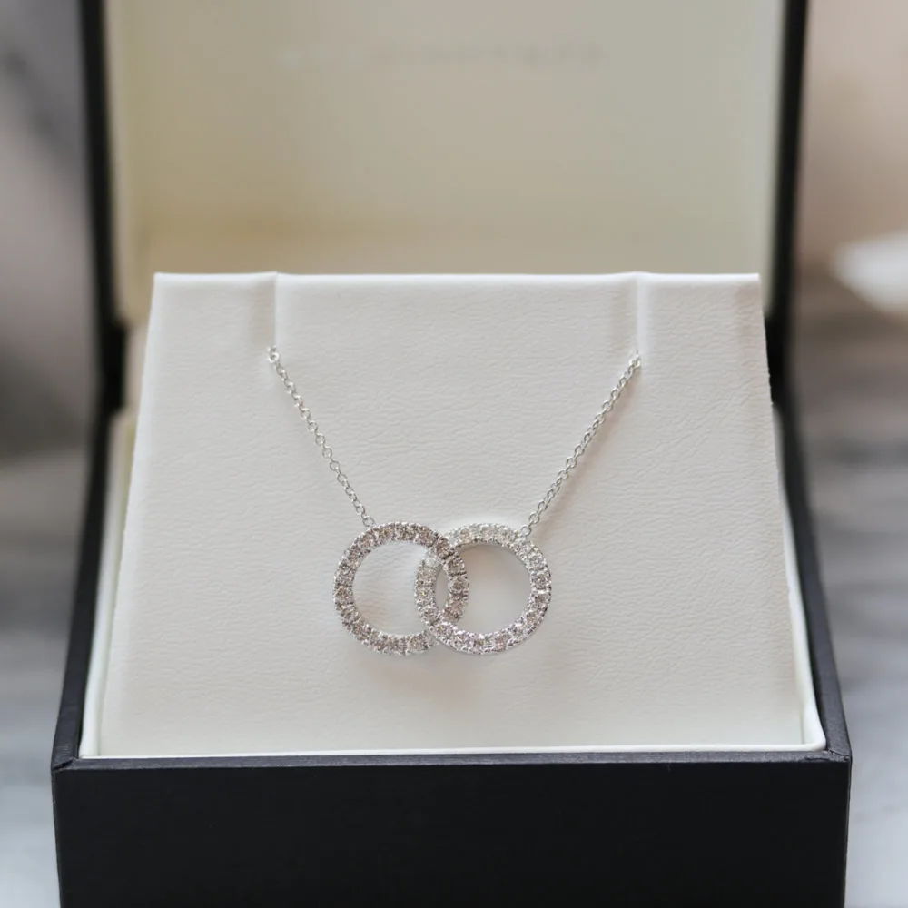 Interlocking Open Circle Double Karma Lab Created Diamond Necklace in Platinum Gift Design-034
