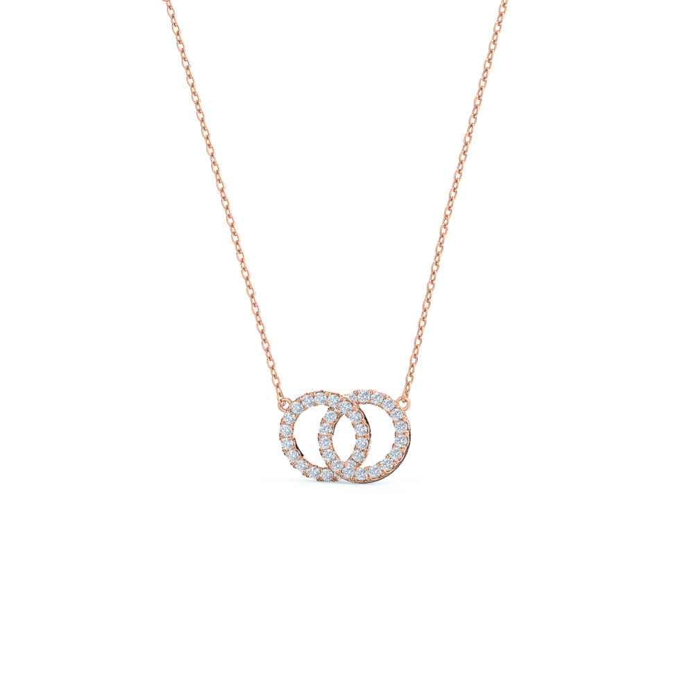 Interlocking Open Circle Double Karma Lab Created Diamond Necklace in Rose Gold Design-034