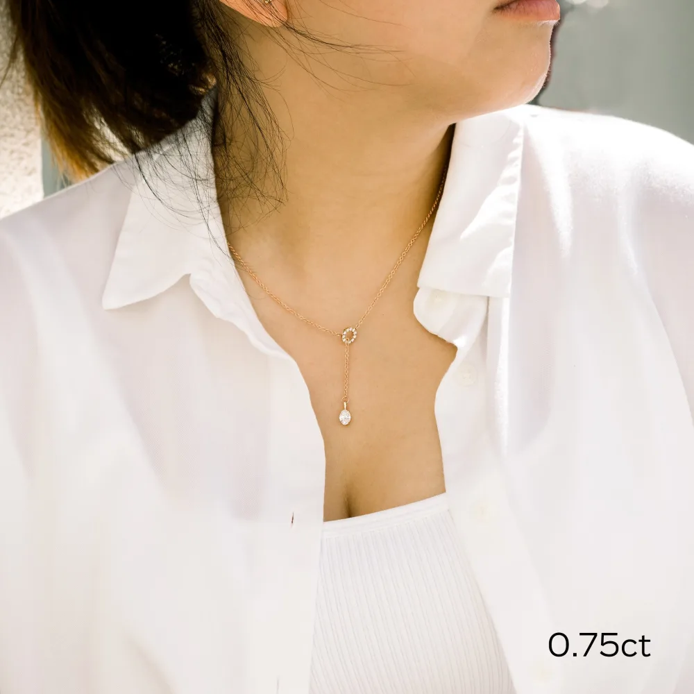 oval lab diamond drop fashion necklace 14k rose gold ada diamonds design ad 036 on model