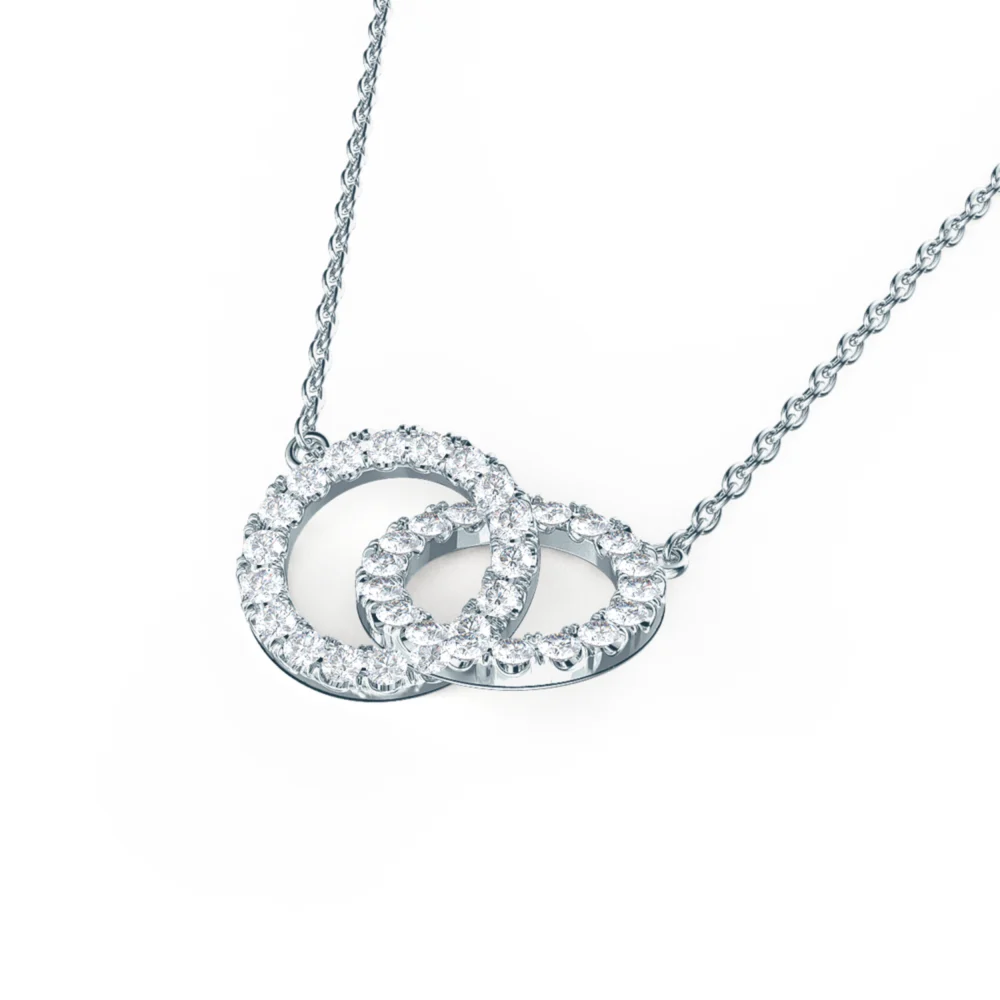 Interlocking Open Circle Double Karma Lab Created Diamond Necklace in White Gold Design-034