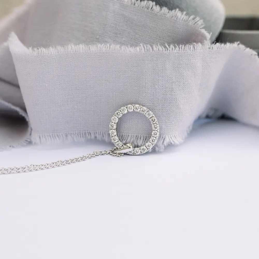 white gold 18" lab diamond necklace with circular karma pendant ada diamonds design ad 033