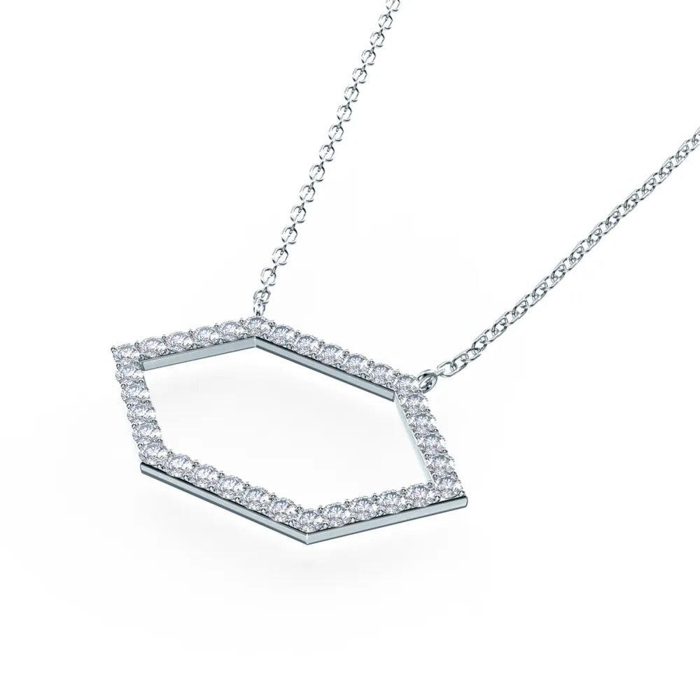 Open Hexagon 6th Element Lab Created Diamond Necklace in White Gold Design-043