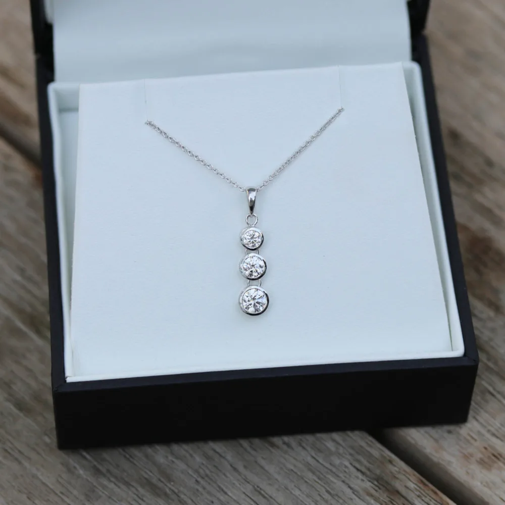 Triple Bezel Lab Created Diamond Necklace in Platinum Gift Design-037