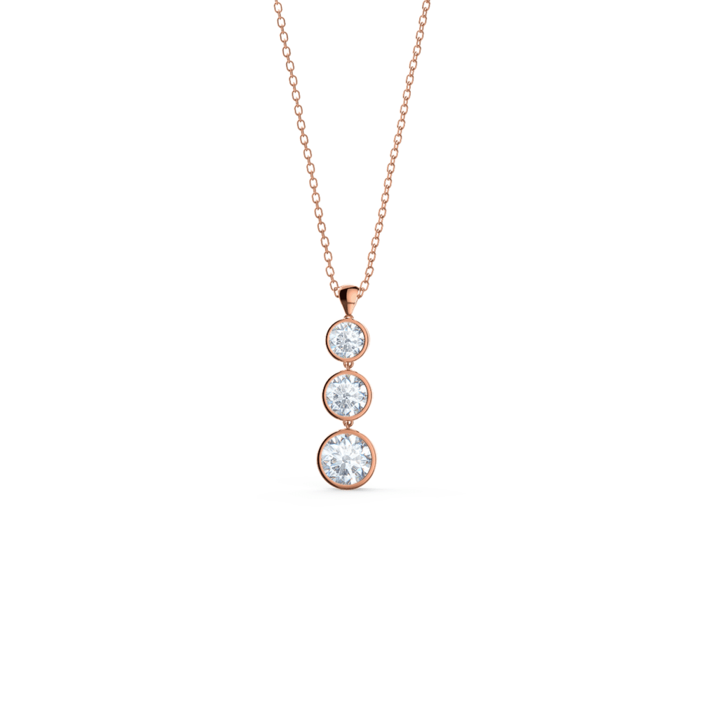 Triple Bezel Lab Created Diamond Necklace in Rose Gold Design-037