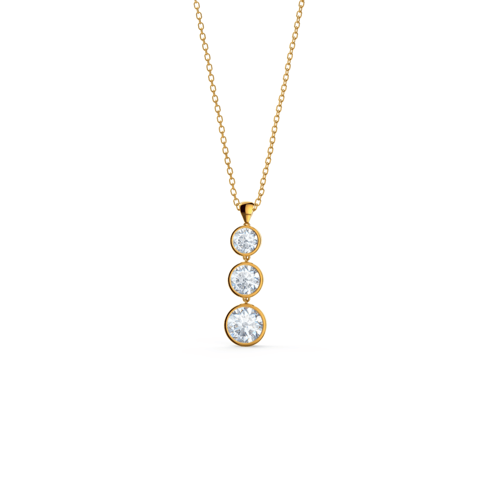 Triple Bezel Lab Created Diamond Necklace in Yellow Gold Design-037