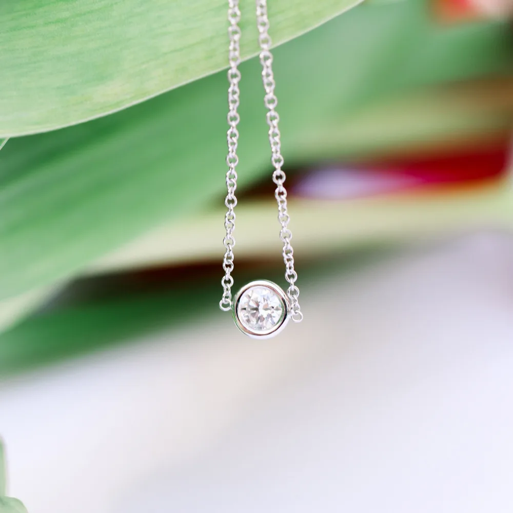 Single bezel floating cosmopolitan necklace made with laboratory grown diamonds ADA Diamonds designs design number 039