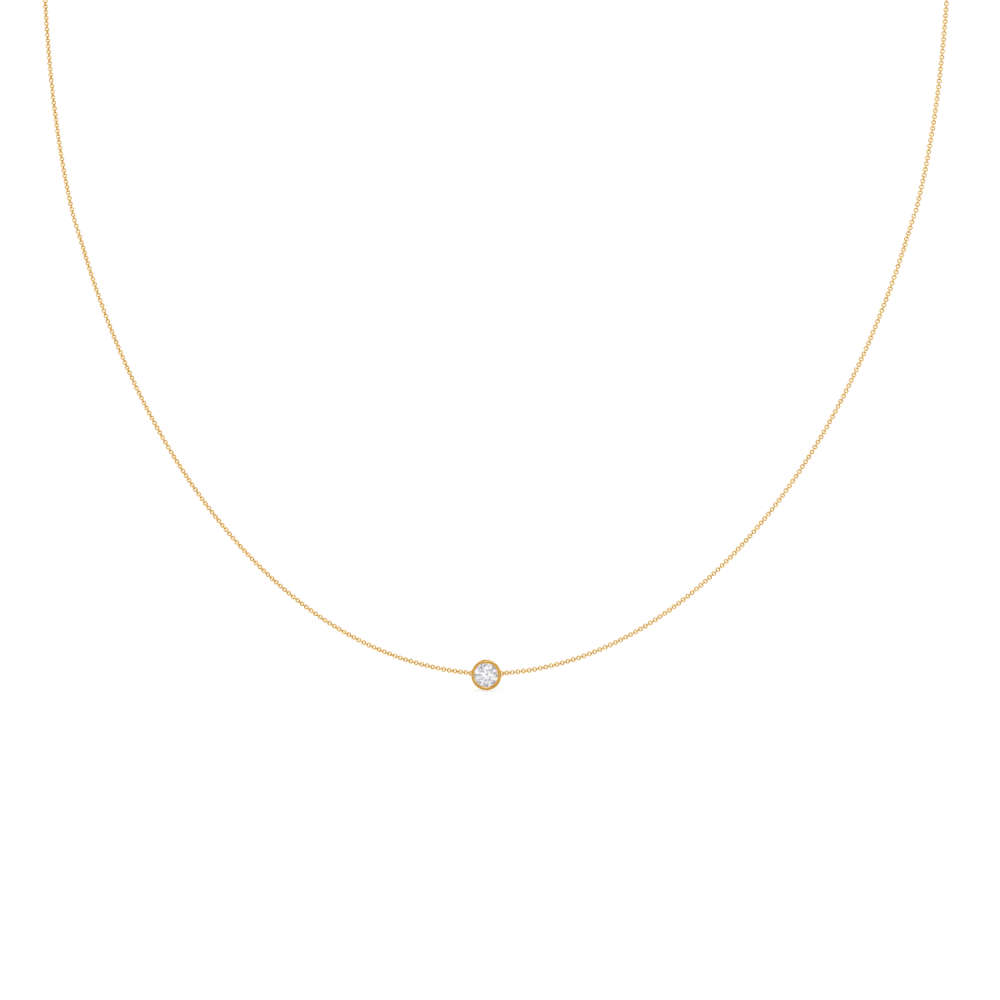Yellow gold single bezel floating cosmopolitan necklace made with man made diamonds ADA Diamonds design number 039