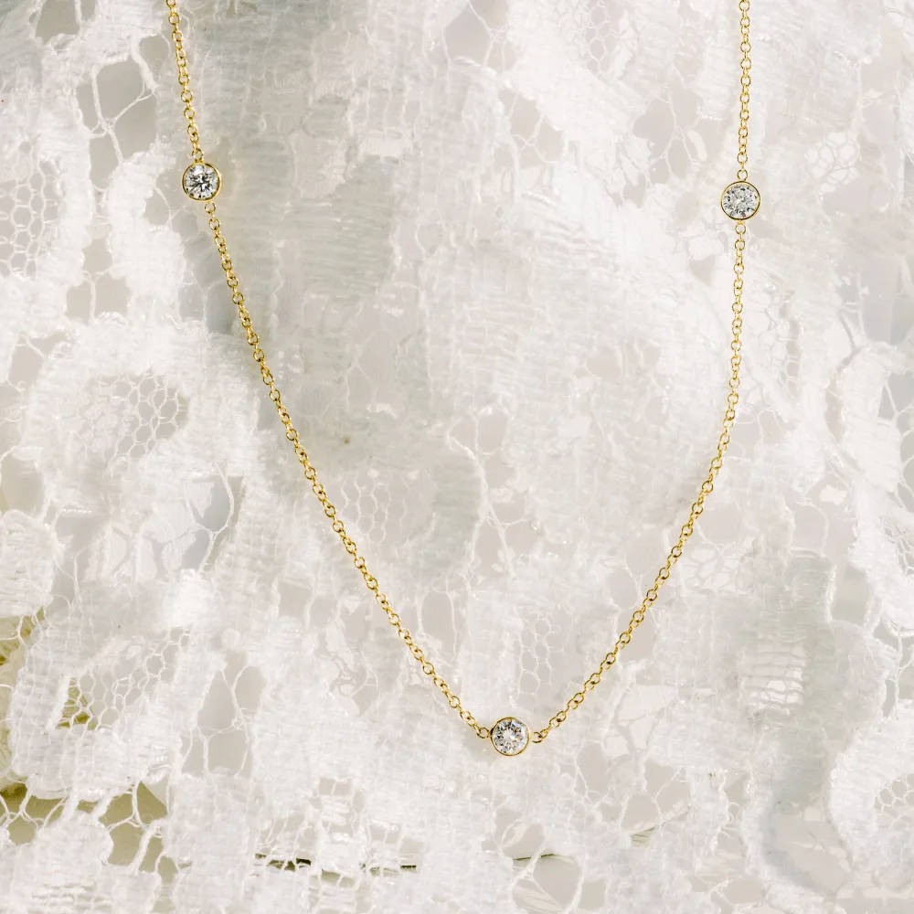 18k yellow gold five stone diamonds by the yard lab diamond necklace ada diamonds design ad 041