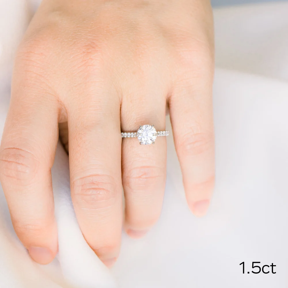 Round Trellis Six Prong Pavé Diamond Engagement Ring