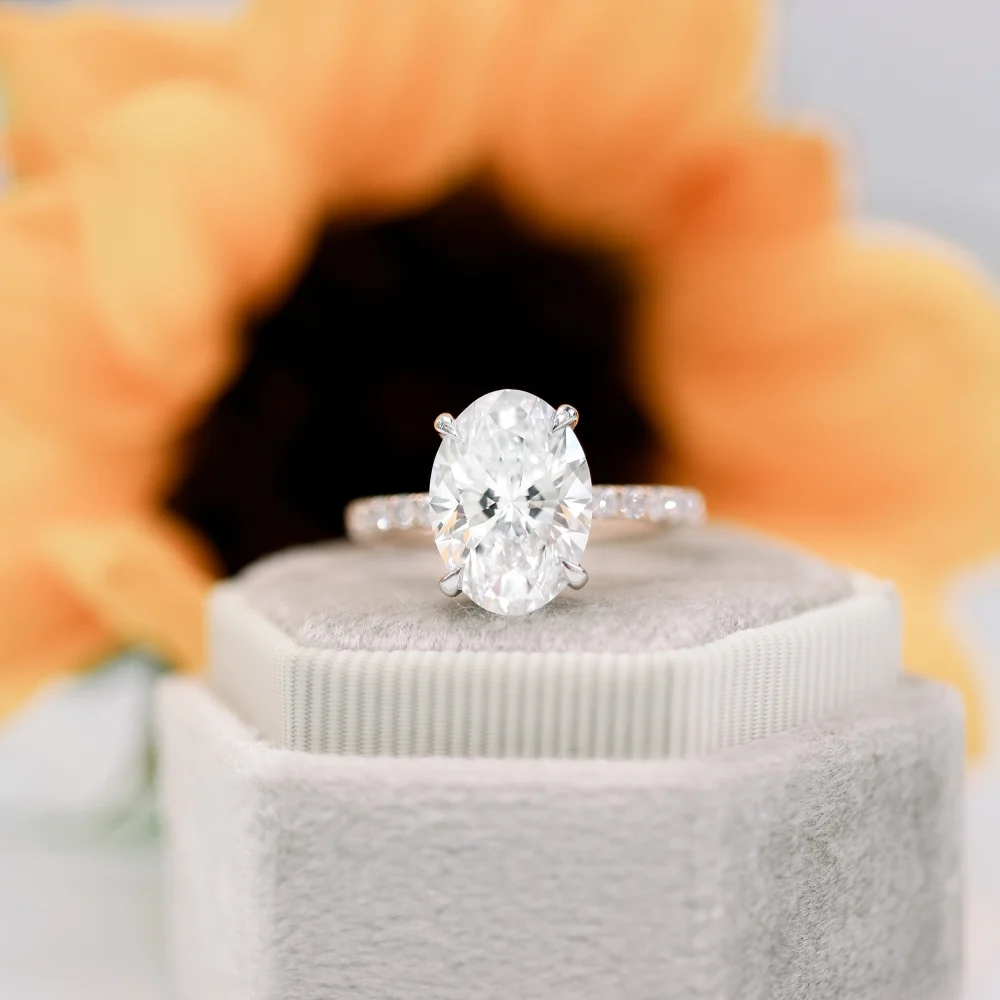Oval Petite Four Prong Pavé Diamond Engagement Ring