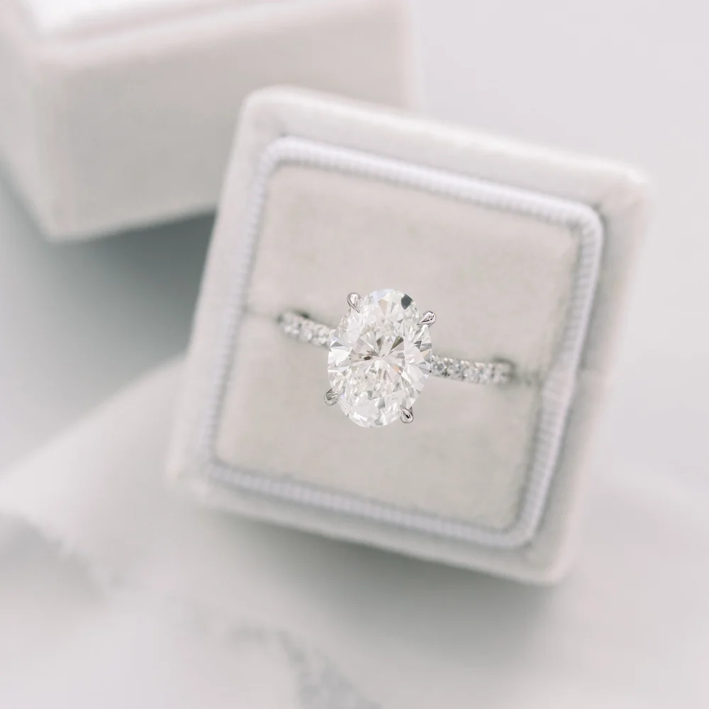 Oval Petite Four Prong Pavé Diamond Engagement Ring