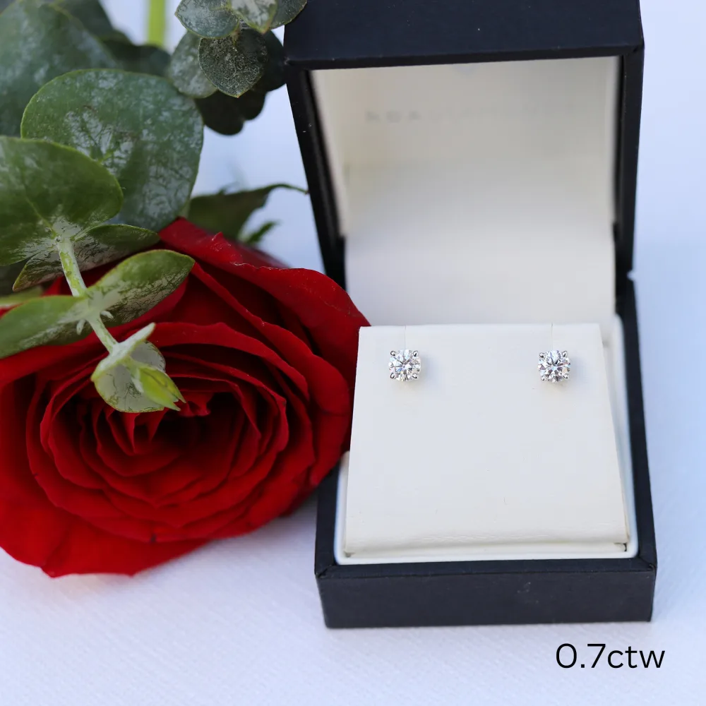 0.7ctw Round Stud earrings four prong made in 14k white gold made with lab grown diamonds ADA Diamonds ad design number 001