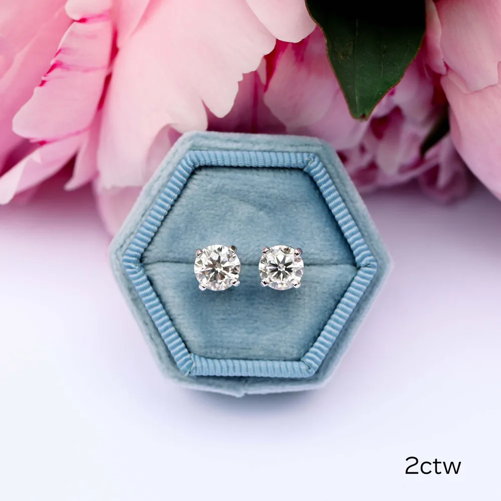 2ctw Four Prong Round Stud Earrings in white gold made with man made diamonds ADA Diamonds ad 001
