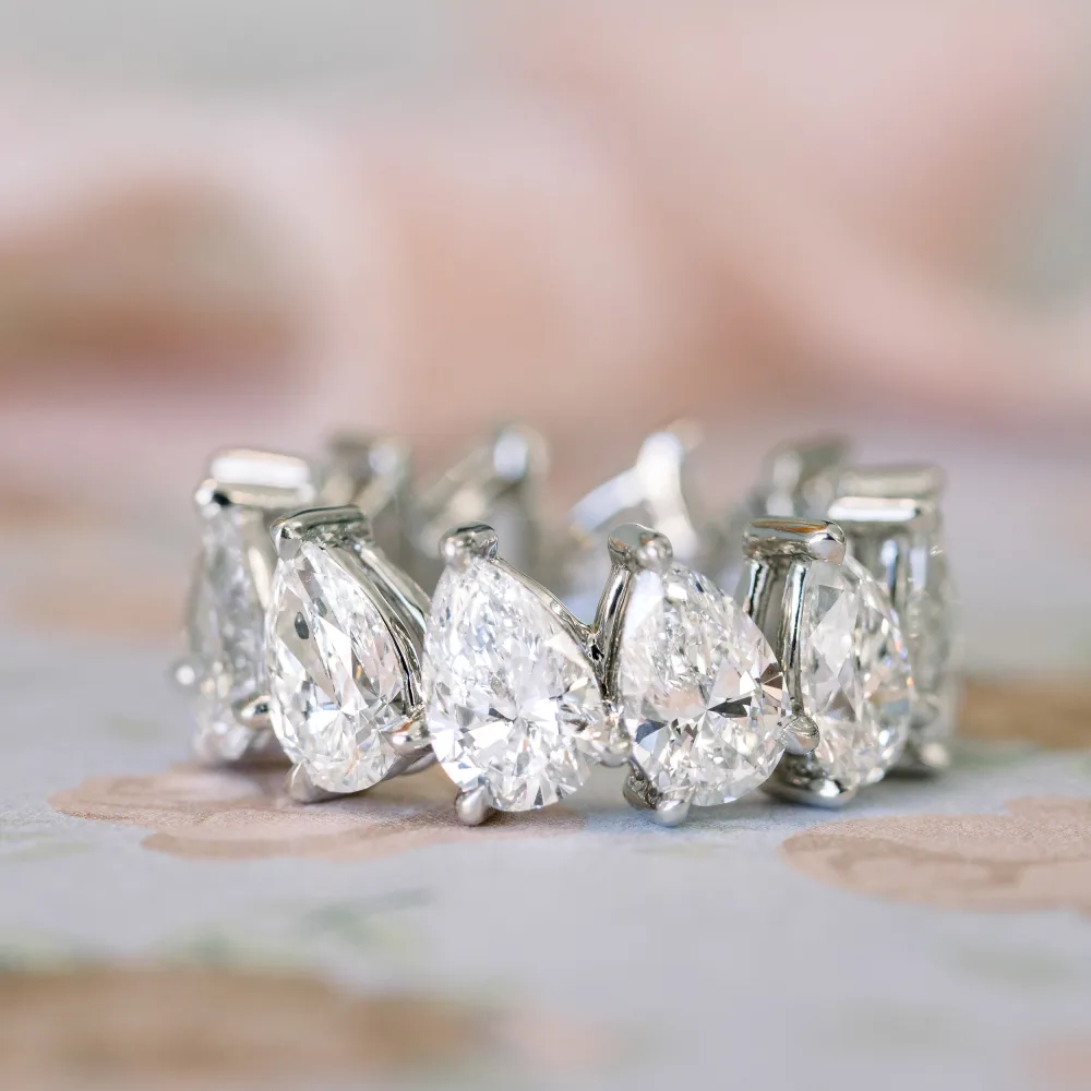 Platinum 8.5ct Pear Cut Lab Diamond Eternity Band Ada Diamonds Design AD-181 Macro