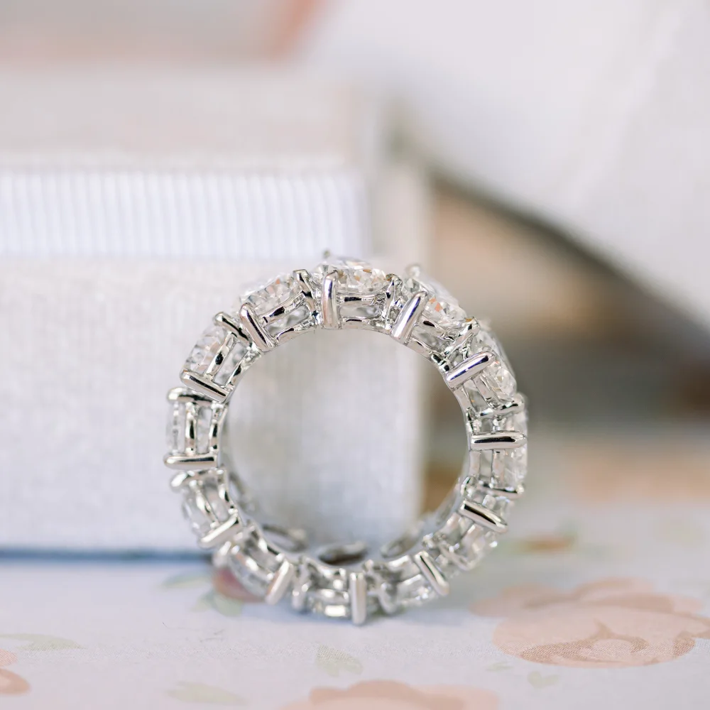 Platinum 8.5 Carat Custom Pear Lab Diamond Eternity Ring Ada Diamonds Design AD-181 Profile