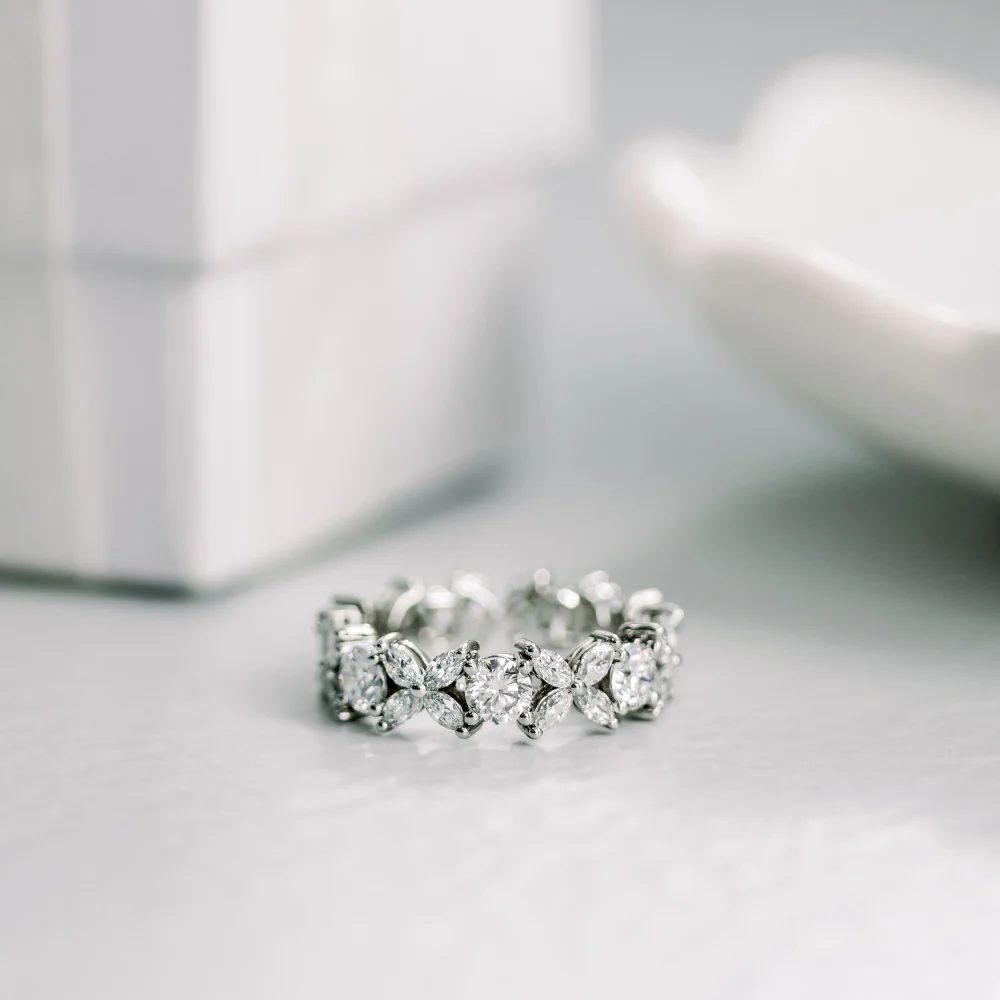 platinum floral and round lab diamond eternity band ada diamonds design ad181