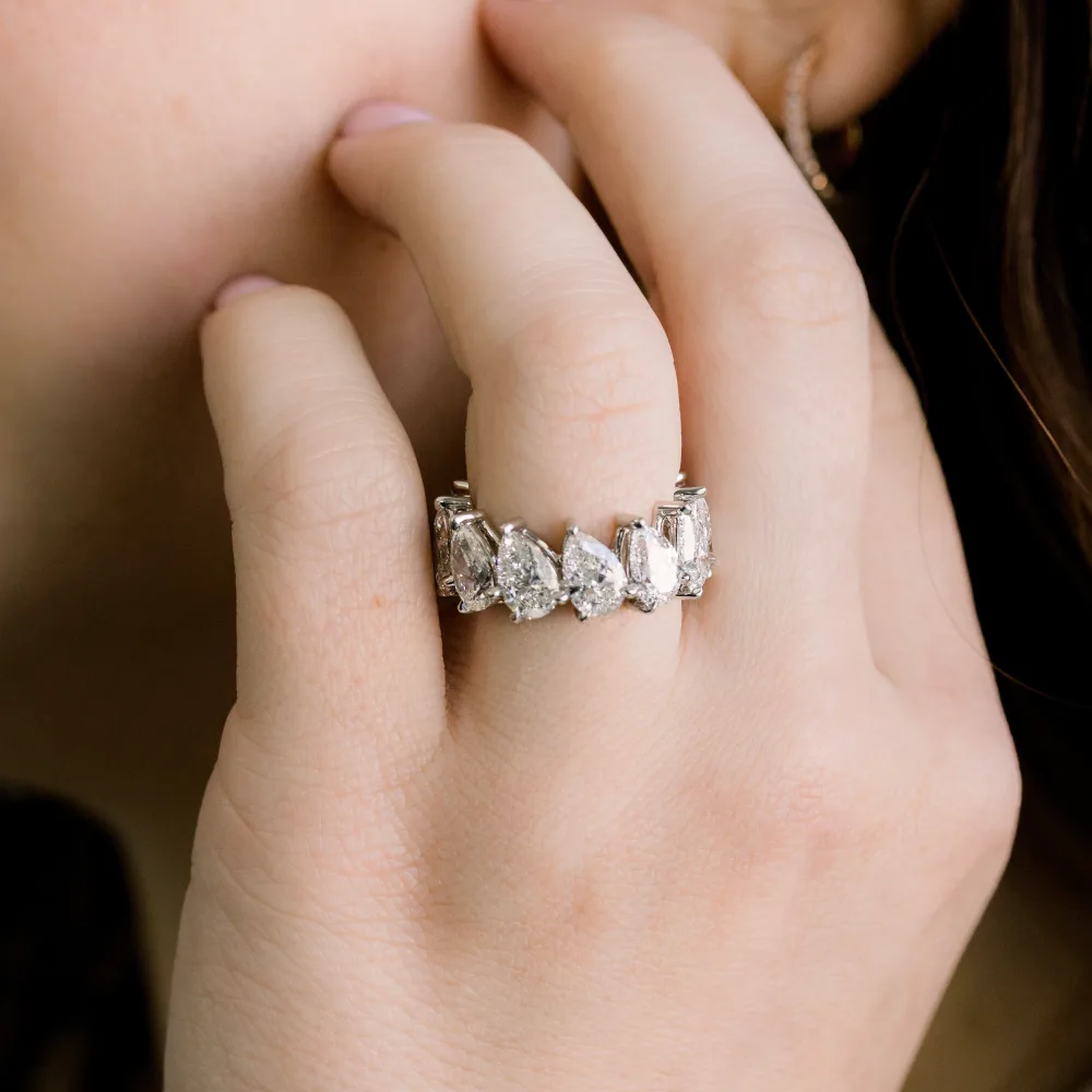 Platinum Bespoke 8 Carat Pear Laboratory Grown Diamond Wedding Ring Ada Diamonds Design AD-181 On Model