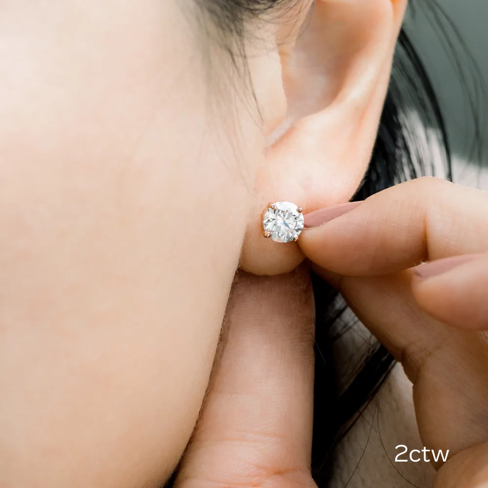 2ctw Four Prong Round Stud Earrings in rose gold made with laboratory made diamonds ADA Diamonds ad 001