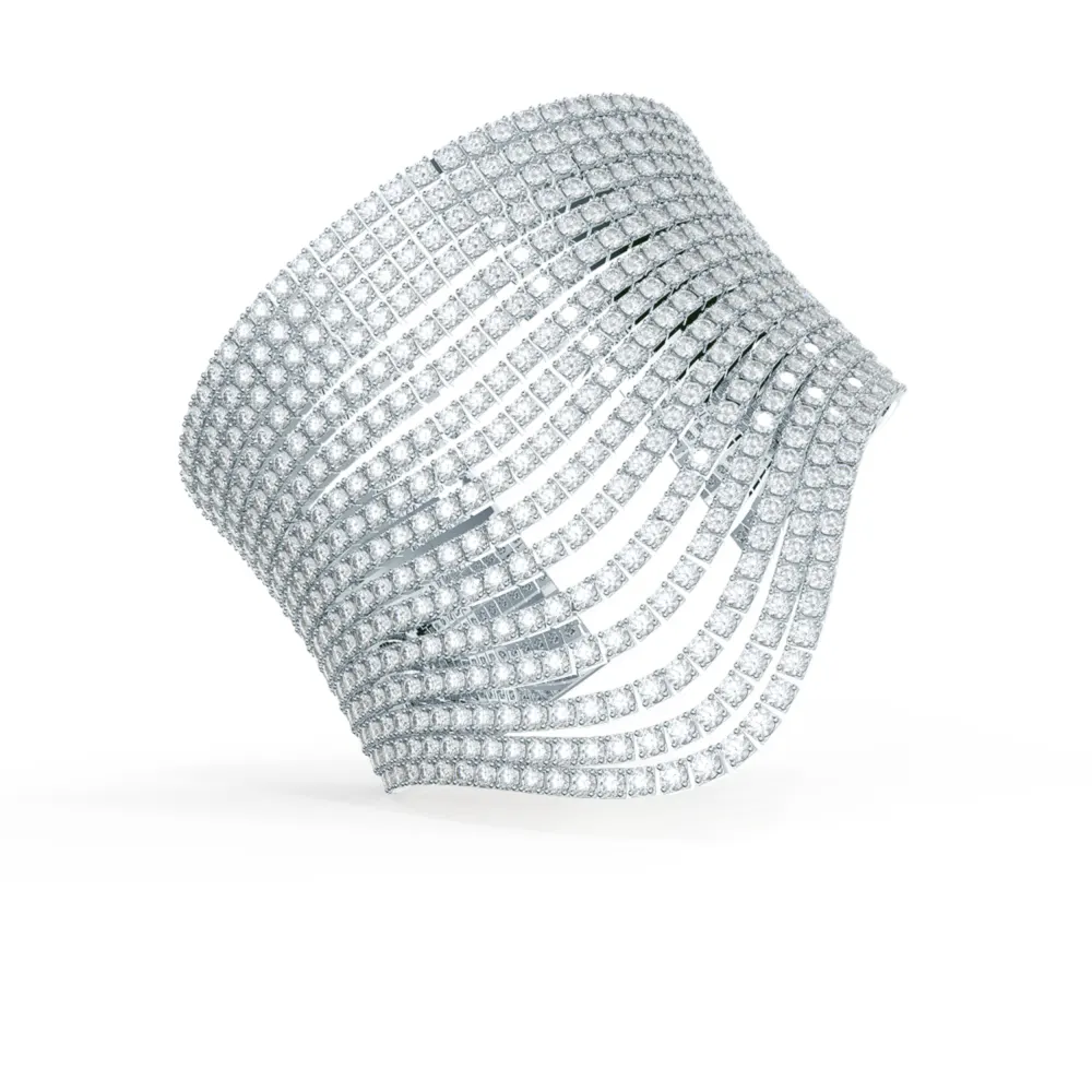 Waterfall Sixteen Rows of Lab Created Diamonds Cuff Bracelet in Platinum Design-095