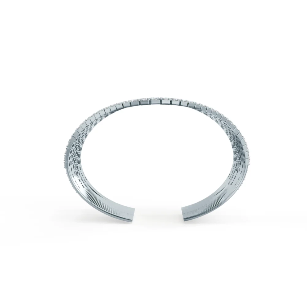 Waterfall Sixteen Rows of Lab Created Diamonds Cuff Bracelet in White Gold Design-095