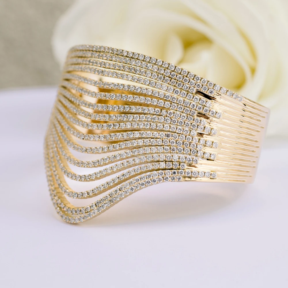 18k Yellow Gold 10 Carat Cuff Bracelet with Lab Grown Diamonds Ada Diamonds Design AD-095 Artistic