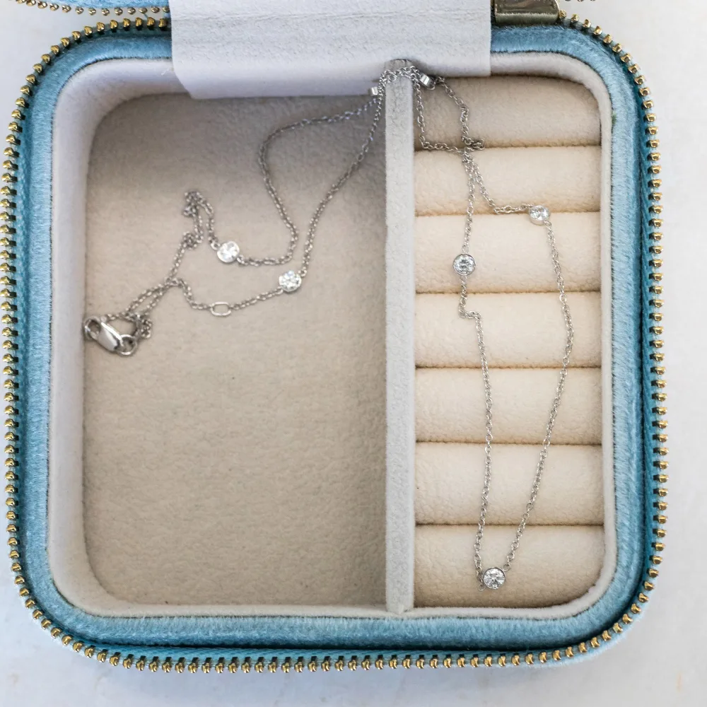 18k white gold seven stone bezel set necklace with lab grown diamonds ada diamonds design ad 228