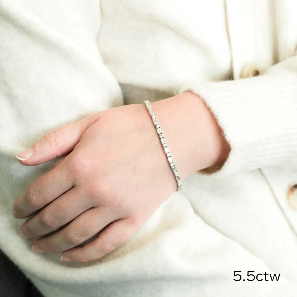 18k white gold emerald cut and round lab diamond tennis bracelet ada diamonds design ad 265 on model