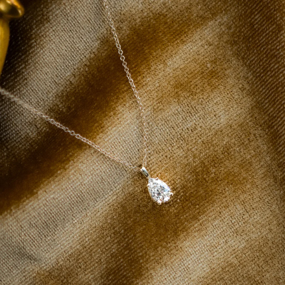 14k gold half carat pear solitaire lab diamond necklace ada diamonds design ad 276