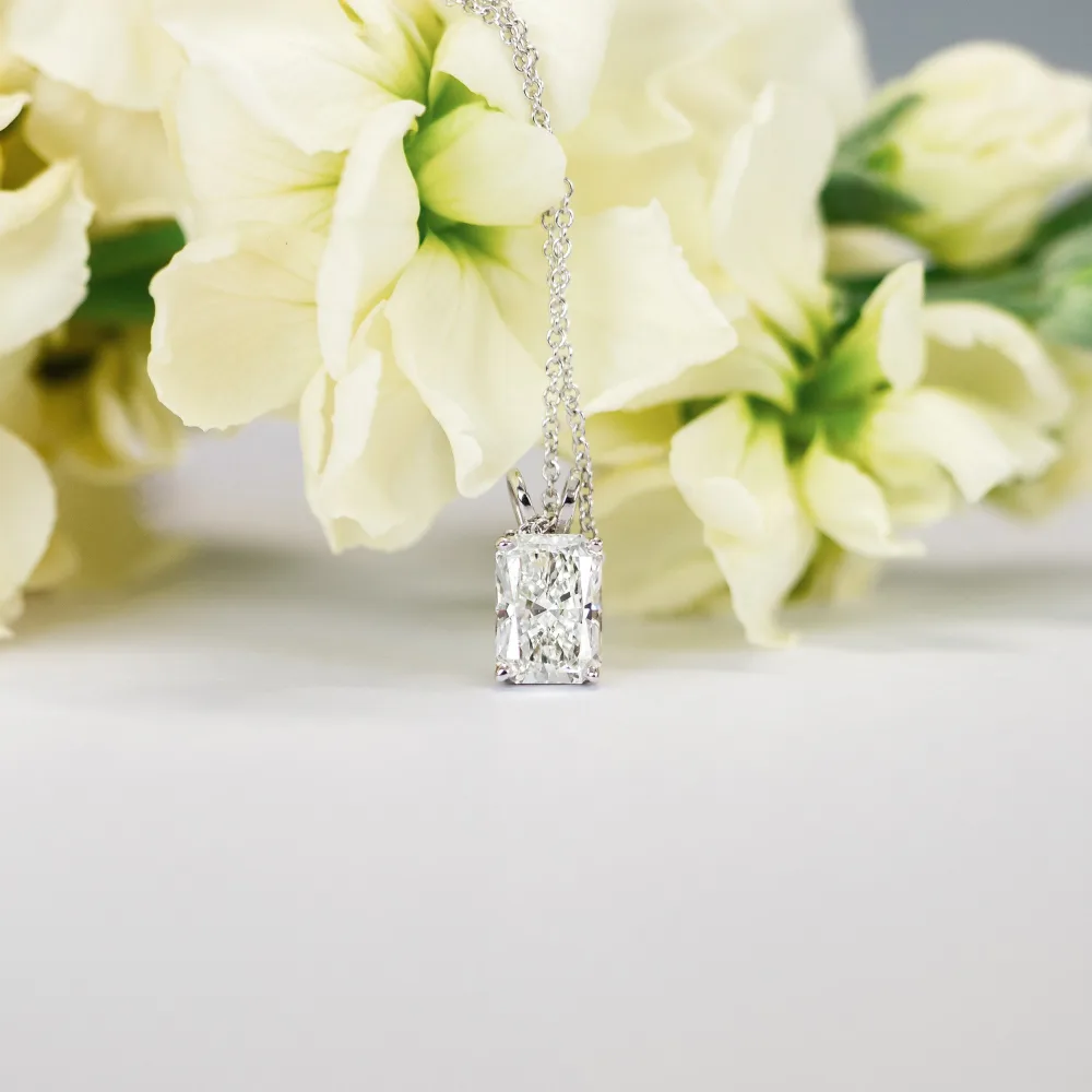 1.5 carat radiant cut lab diamond necklace in 14k white gold